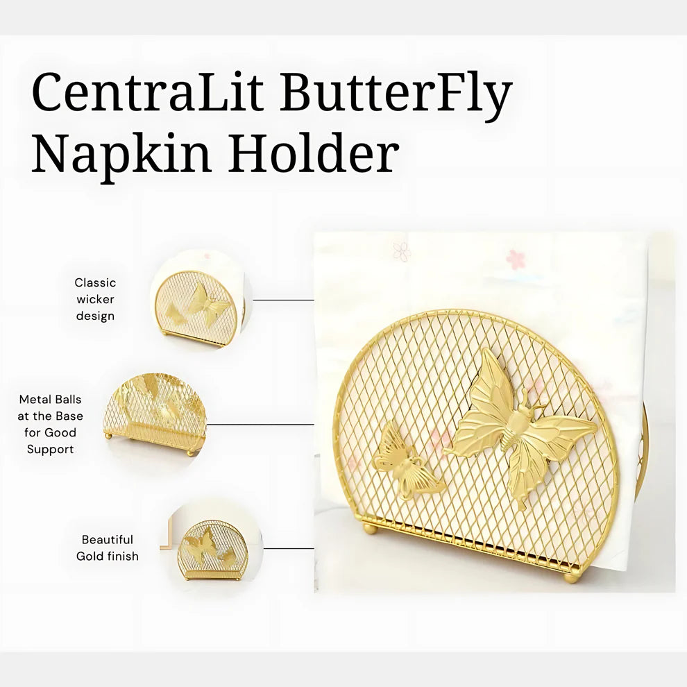 Gold Butterfly Napkin Holder – Stylish Tissue Stand for Dining Table, Kitchen & Office
